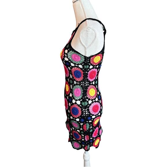 H&M crochet mini dress multicolor square boho festival coverup hippie swimwear - Picture 3 of 8